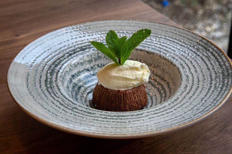 Mexican chocolate lava cake with vanilla ice cream